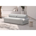 Canapé 3 Places Modulable - Tissu Extérieur À Rayures - Blanc Et Gris