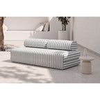 Canapé 3 Places Modulable - Tissu Extérieur À Rayures - Blanc Et Gris