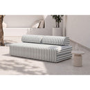 Canapé 3 Places Modulable - Tissu Extérieur À Rayures, Blanc Et Gris
