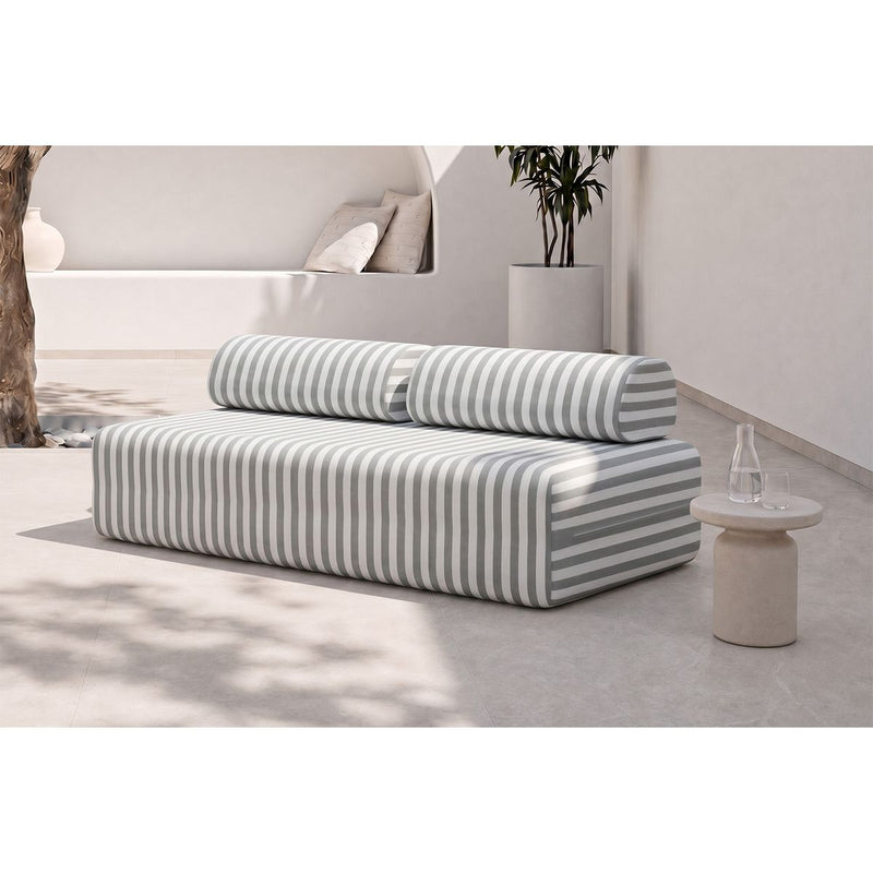 Canapé 3 Places Modulable - Tissu Extérieur À Rayures, Blanc Et Gris