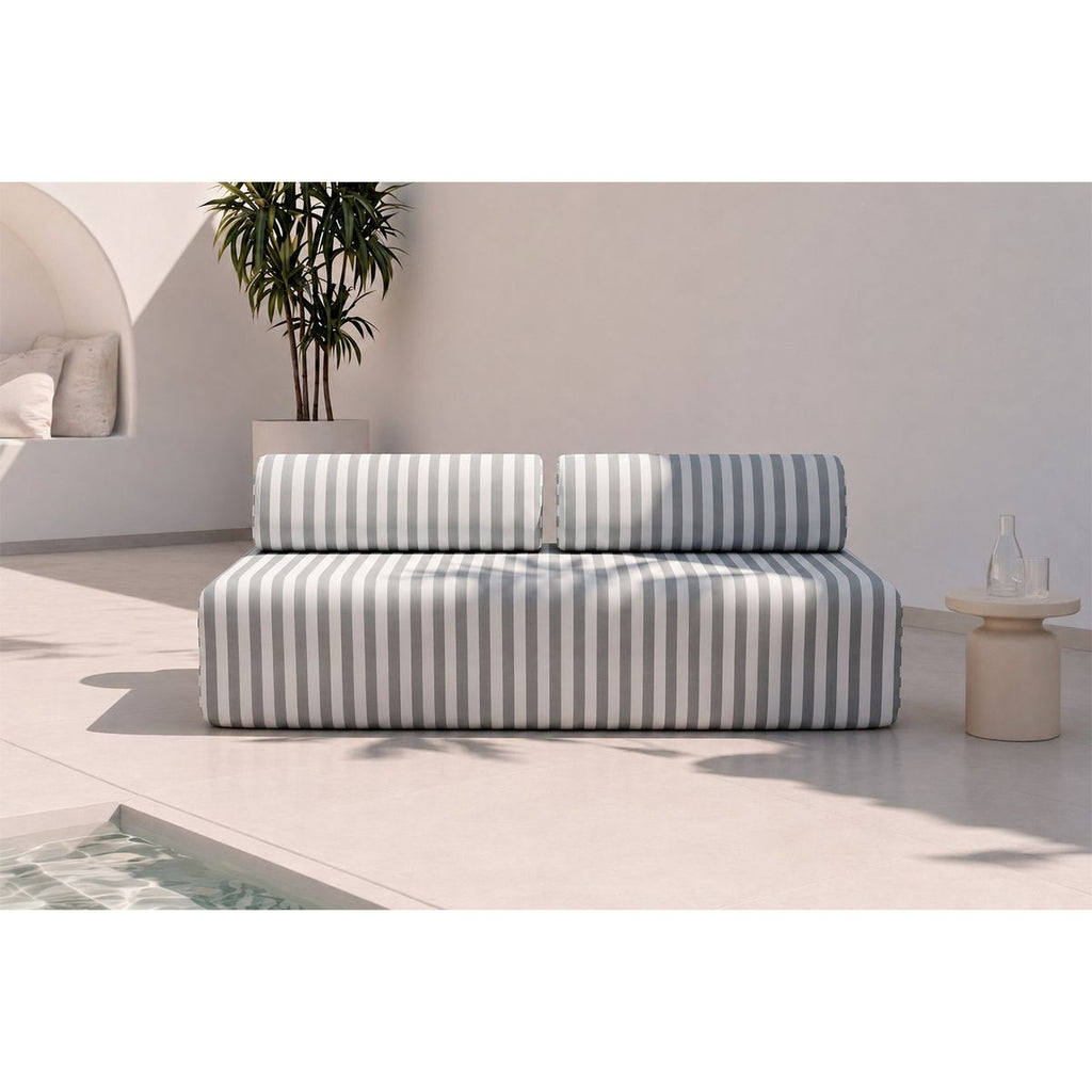 Canapé 3 Places Modulable - Tissu Extérieur À Rayures - Blanc Et Gris