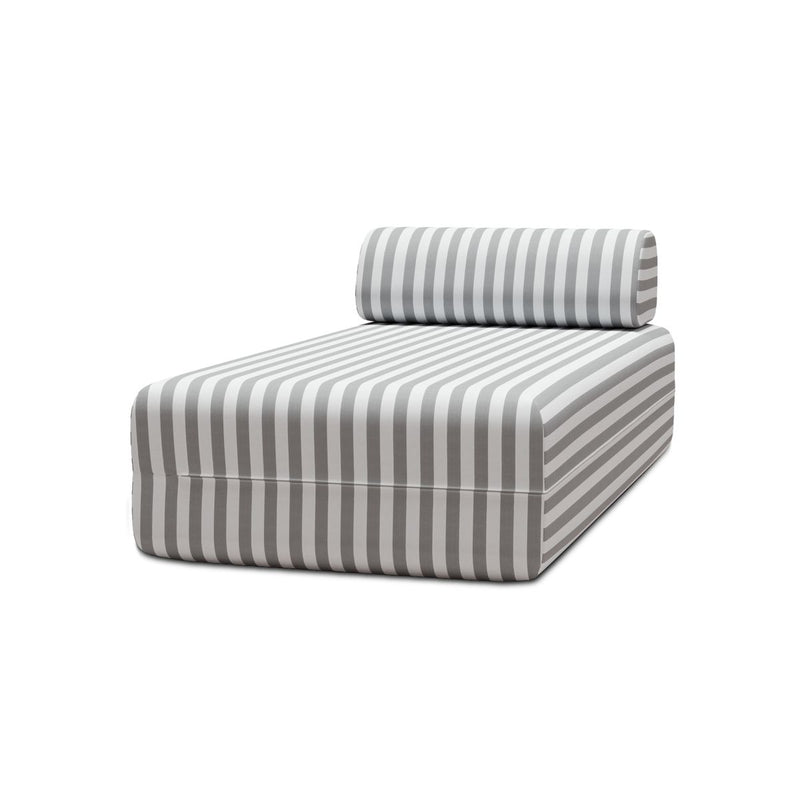 Méridienne Modulable - Tissu Extérieur À Rayures, Blanc Et Gris
