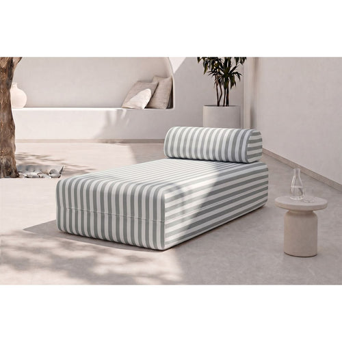 Sofá cama modular - Tela de exterior a rayas, blanco y gris