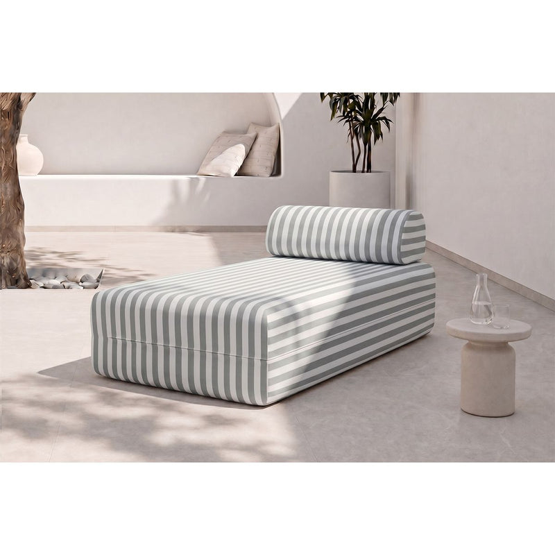 Méridienne Modulable - Tissu Extérieur À Rayures, Blanc Et Gris