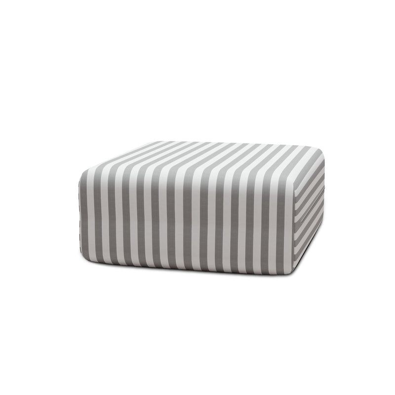 Pouf Modulable - Tissu Extérieur À Rayures, Blanc Et Gris