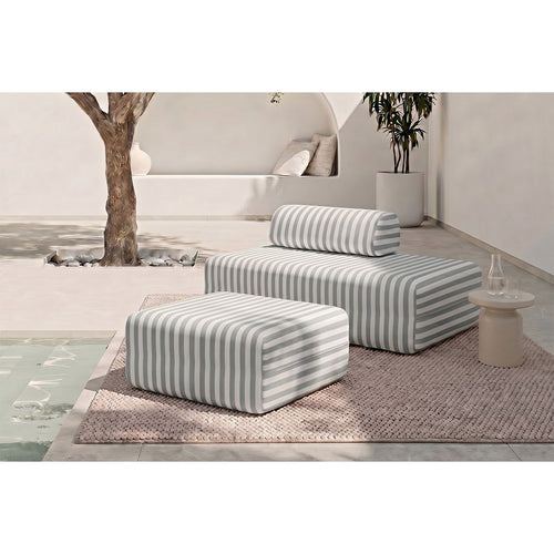 Puf modular - Tela exterior a rayas, blanco y gris