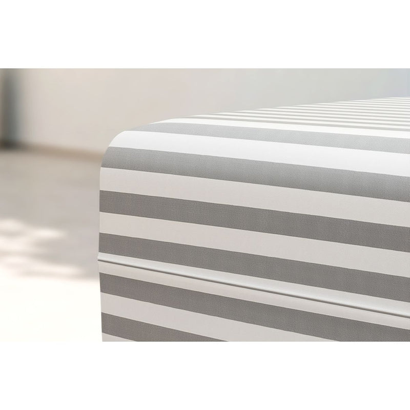 Pouf Modulable - Tissu Extérieur À Rayures, Blanc Et Gris