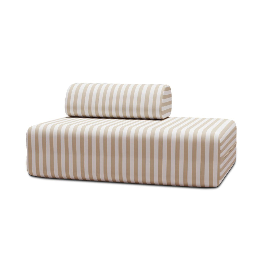 Canapé 2 Places Modulable - Tissu Extérieur À Rayures - Blanc Et Beige