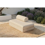 Canapé 2 Places Modulable - Tissu Extérieur À Rayures - Blanc Et Beige