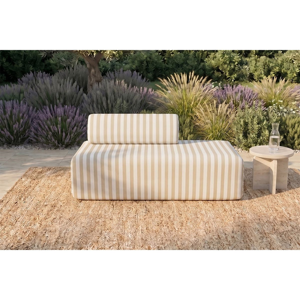 Canapé 2 Places Modulable - Tissu Extérieur À Rayures - Blanc Et Beige