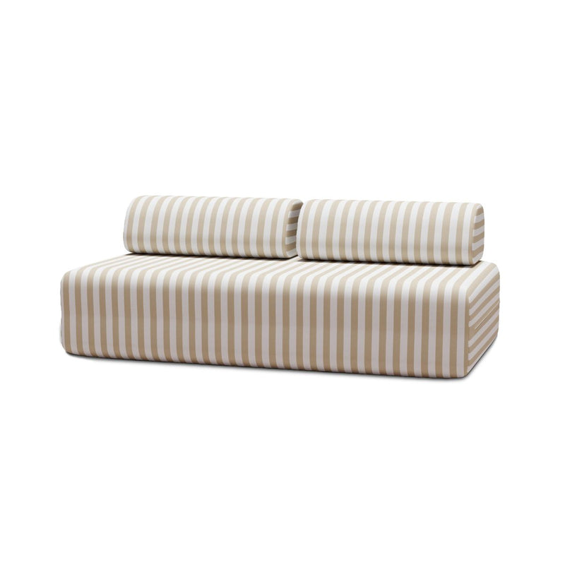 Canapé 3 Places Modulable - Tissu Extérieur À Rayures, Blanc Et Beige