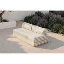 Canapé 3 Places Modulable - Tissu Extérieur À Rayures, Blanc Et Beige