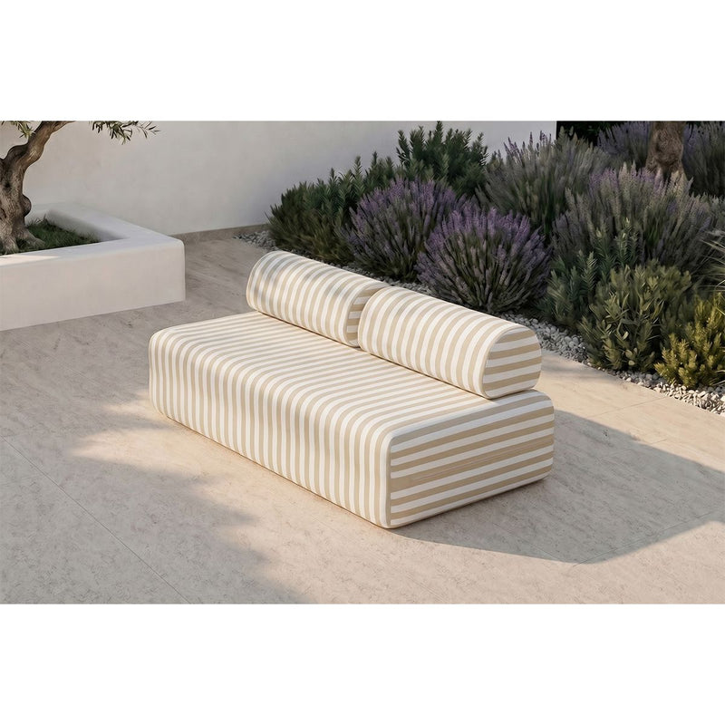 Canapé 3 Places Modulable - Tissu Extérieur À Rayures, Blanc Et Beige