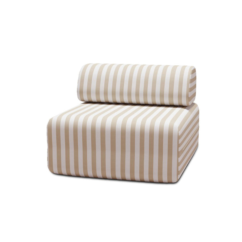 Fauteuil Modulable - Tissu Extérieur À Rayures, Blanc Et Beige