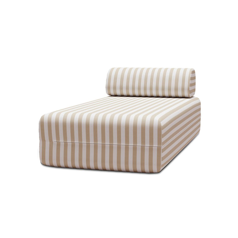 Méridienne Modulable - Tissu Extérieur À Rayures, Blanc Et Beige