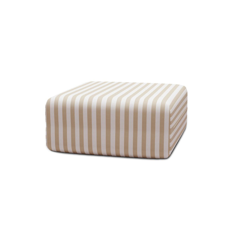 Pouf Modulable - Tissu Extérieur À Rayures, Blanc Et Beige