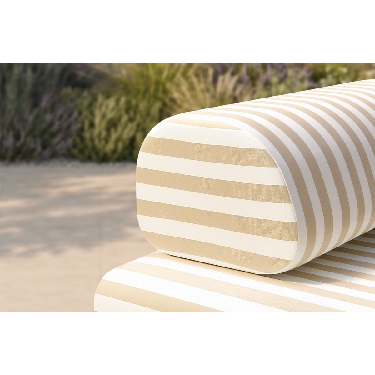 Canapé 2 Places Modulable - Tissu Extérieur À Rayures - Blanc Et Beige