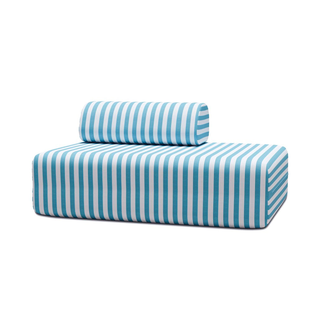 Canapé 2 Places Modulable - Tissu Extérieur À Rayures - Blanc Et Bleu