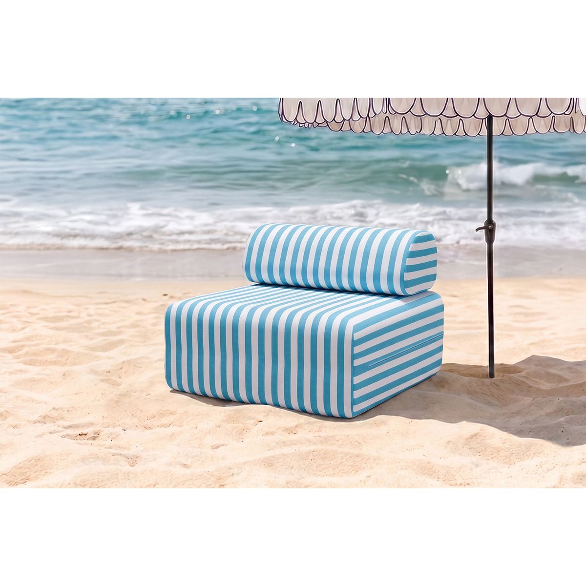 Fauteuil Modulable - Tissu Extérieur À Rayures - Blanc Et Bleu