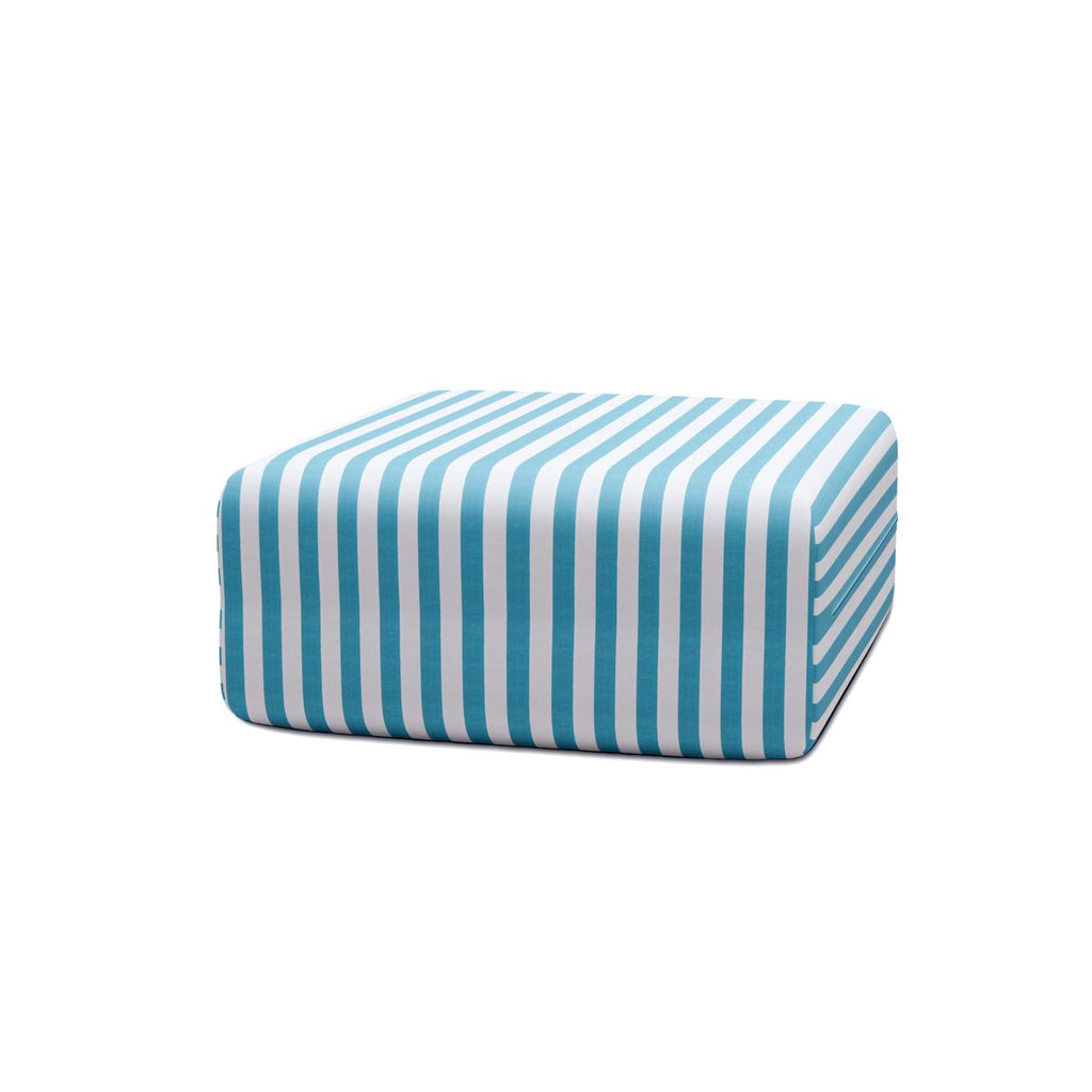 Pouf Modulable - Tissu Extérieur À Rayures - Blanc Et Bleu