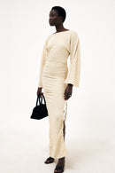Robe Longue Structurée Avec Cordons De Serrage Beige
