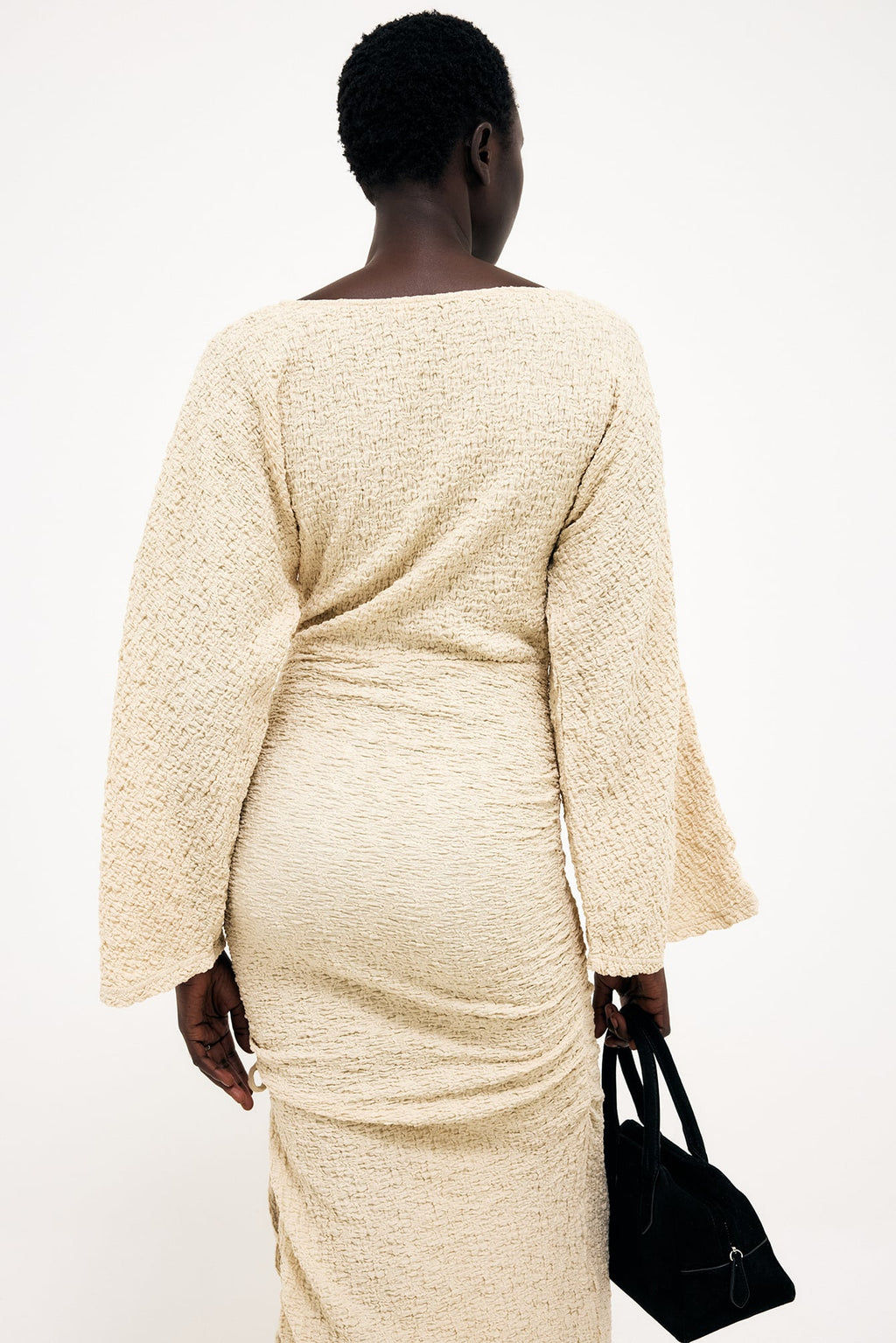 Vestido Largo Estructurado Con Cordones De Ajuste Beige