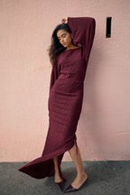 Vestido Largo Estructurado Con Cordones Burdeos