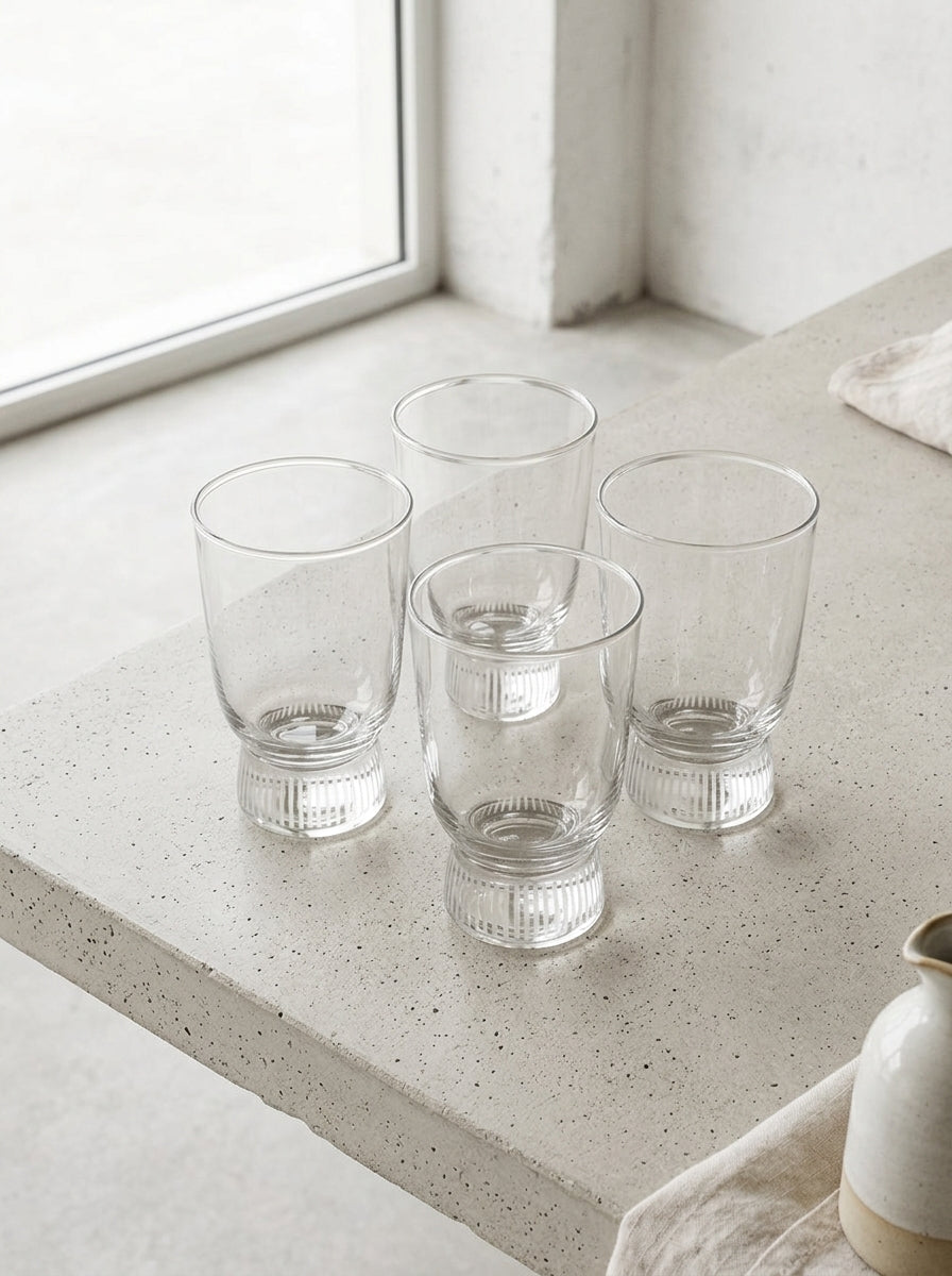 Feast - Sæt Med 4 Glas - Kaliglas - Sandblæste Striber