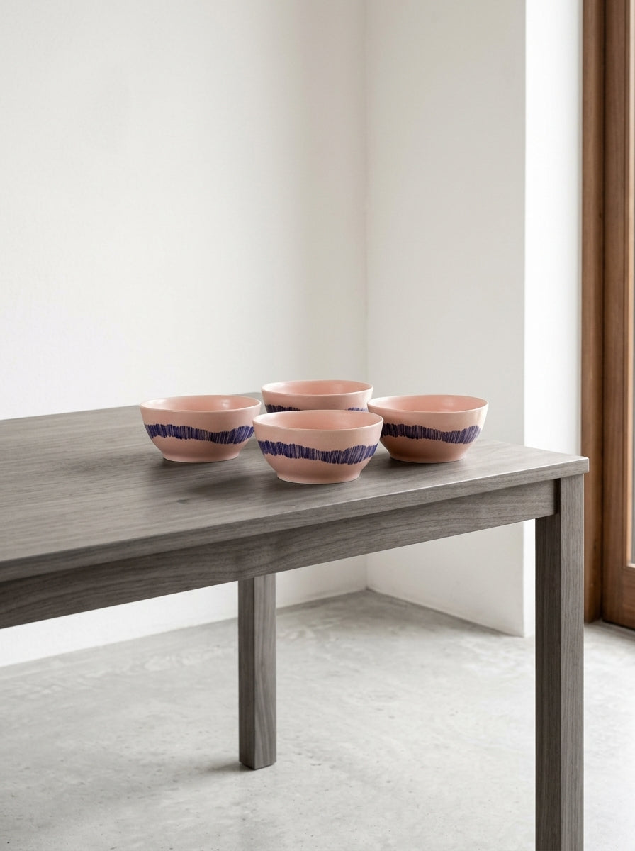 Feast - Set Di 4 Ciotole - S - Gres - Rosa Stripes Blu
