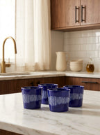 Feast - Lot De 4 Tasses À Expresso - Grès - Bleu Foncé Blanc