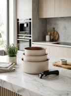 Set of 3 Saucepans 16/18/20cm - Aluminum - Non-Stick - Cream
