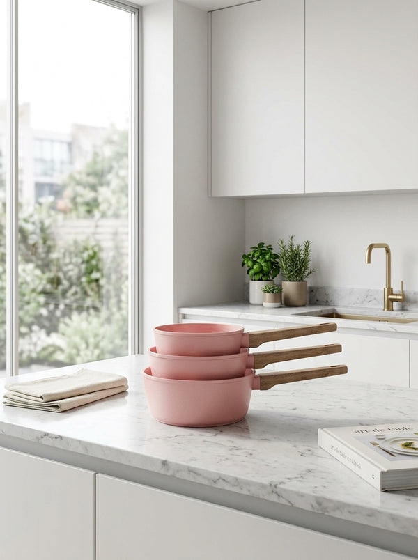 Set 3 Casseroles 16/18/20cm - Aluminium Forgé - Revêtement Céramique - Rose