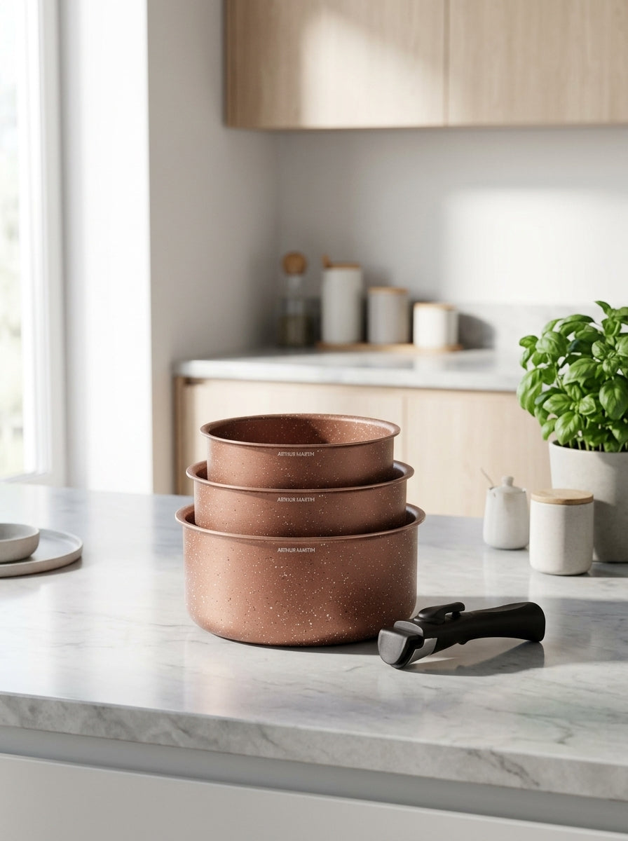 Set of 3 Saucepans 16/18/20cm - Aluminum - Non-Stick - Terracotta