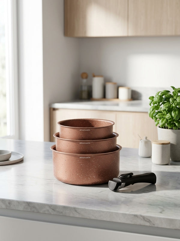 Set 3 Casseroles 16/18/20cm - Aluminium - Anti-Adhésif - Terracotta