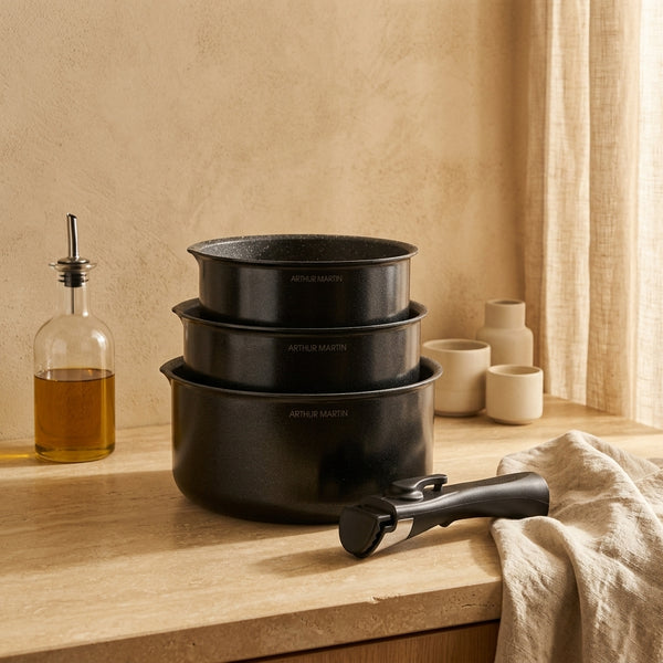 Set 3 Casseroles 16/18/20cm - Aluminium - Anti-Adhésif - Noir