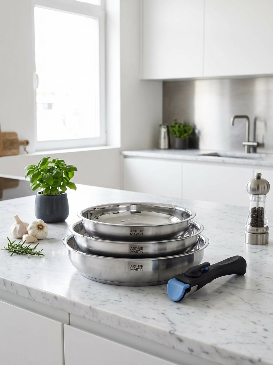 Set of 3 Frying Pans 20/24/26cm - Stainless Steel - Stainless steel