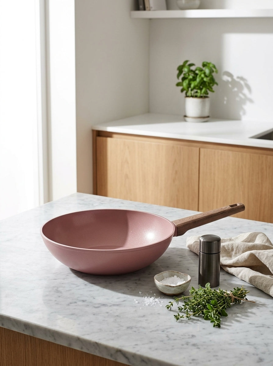 Wok 28cm - Forged Aluminum - Ceramic Coating - Pink