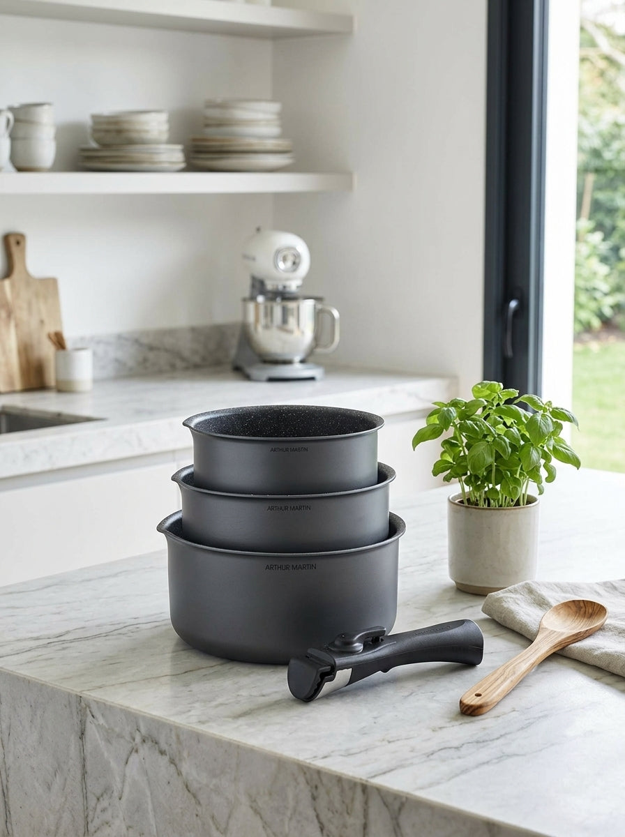 Set of 3 Saucepans 16/18/20cm - Aluminum - Non-Stick - Matt Gray