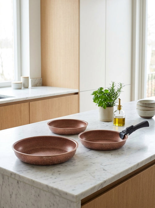 Set 3 Poêles 20/24/28cm - Aluminium - Anti-Adhésif - Terracotta