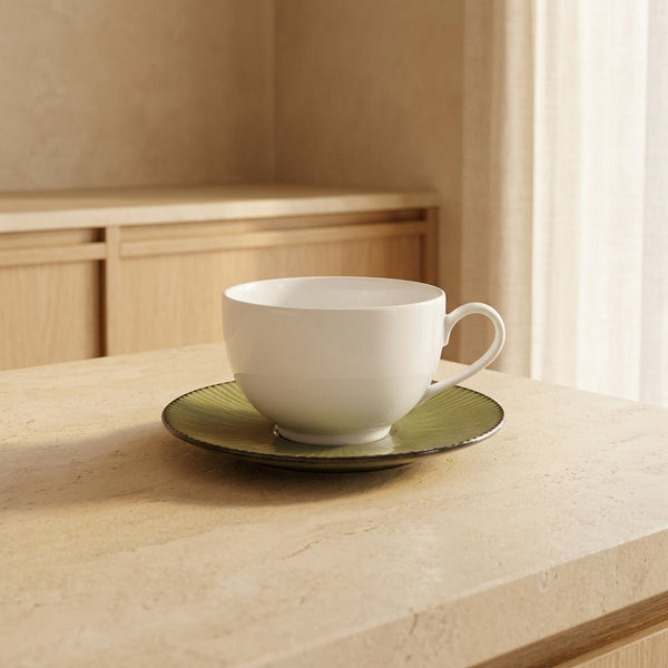 Envie Bali - 6 Coffee Cups & Saucers - Stoneware And Porcelain - White And Green