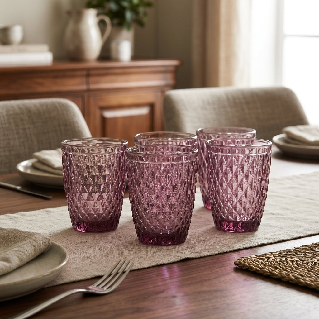 Strass Morado - Juego de 6 Vasos 22 Cl - Vidrio Prensado - Morado