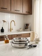Set De 3 Sartenes De Acero Inoxidable Con Mango Extraíble - Plateado