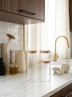 Set De 3 Bocaux En Verre Ronds Avec Couvercles En Bambou - Transparent