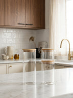 Set De 3 Bocaux En Verre Ronds Avec Couvercles En Bambou - Transparent