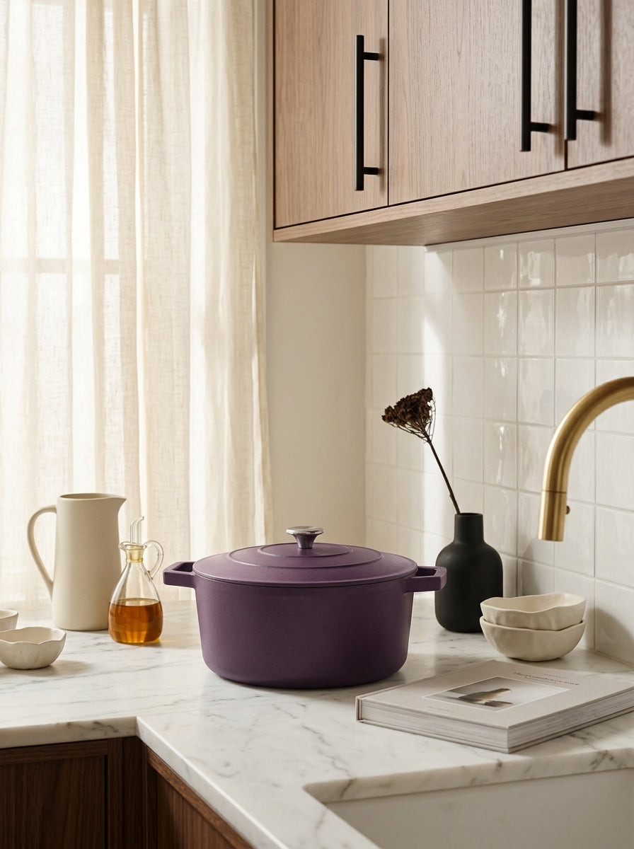 Cocotte En Fonte D'Acier Ronde - Aubergine - 28cm