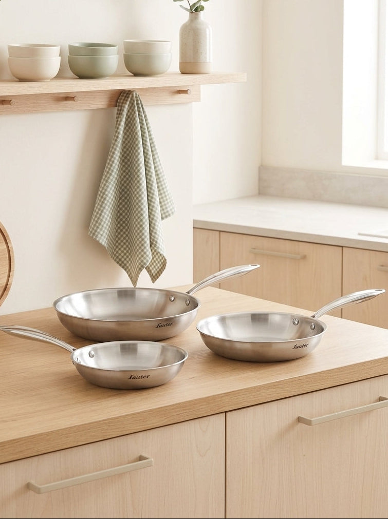 Set of 3 Triply Frying Pans - Multinox - Silver
