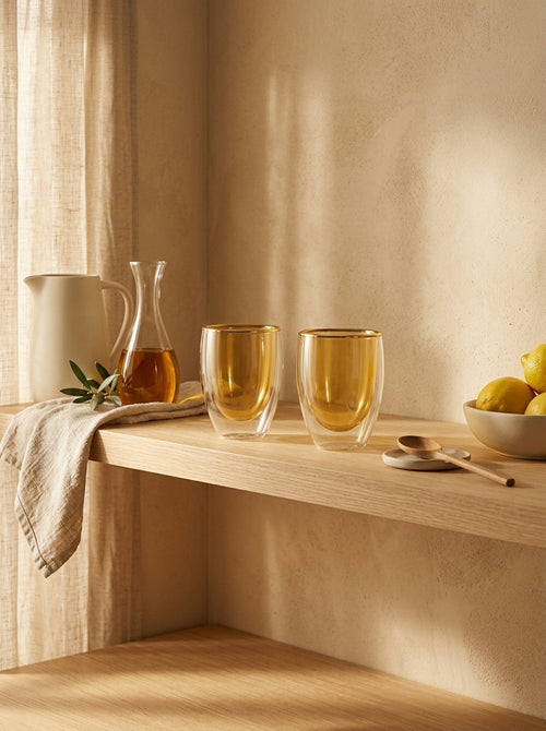 Monterey - Juego de 2 vasos de doble pared - Amarillo - Vidrio de borosilicato - 250 ml