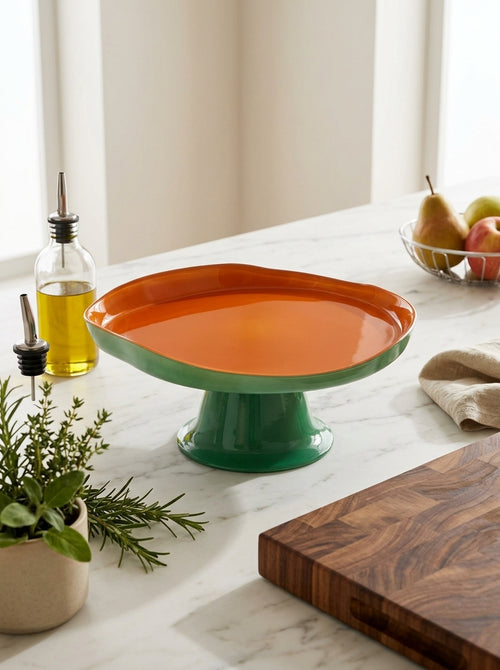 Balat - Raised Tray - Orange And Green - Borosilicate Glass