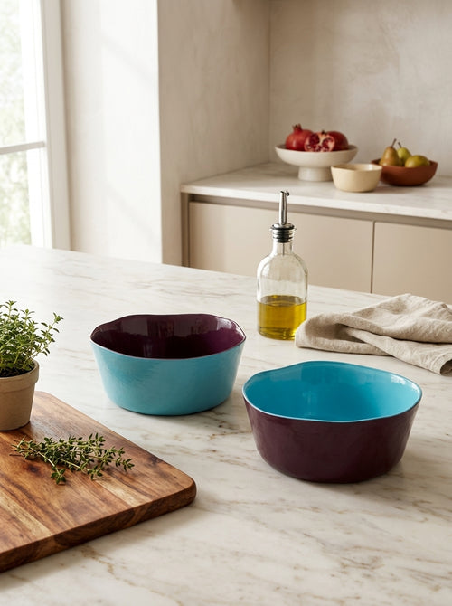 Balat - Set De 2 Bols - Bordeaux Et Turquoise - Verre Borosilicate - 500ml