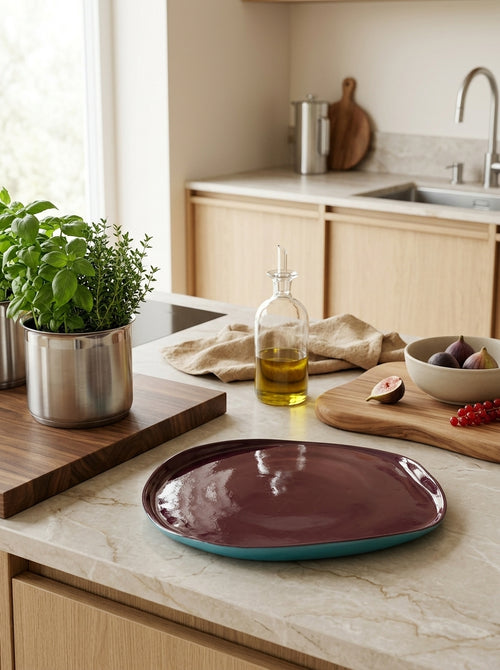 Balat - Assiette Plate - Bordeaux Et Turquoise - Verre Borosilicate